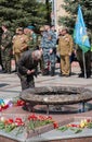 Samara, Novokuibyshevsk, Russia, - may, 09, 2019: world war II veteran at the memorial of fallen soldiers