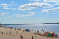 Samara, city beach on the shores of the Volga River. beautiful cumulus clouds