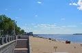 Samara, city beach on the shores of the Volga River. beautiful cumulus clouds