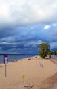 Samara, playground city beach on shores of the Volga River at cloudy autumn day Royalty Free Stock Photo