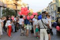 Samara, Russia - August 22, 2014: animator, clown with balloons