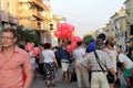 Samara, Russia - August 22, 2014: animator, clown with balloons