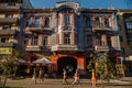 Samara, Russia - August 06, 2016: People walk along beautiful historical buildings in pedestrian Leningradskaya Street Royalty Free Stock Photo