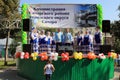 Samara, Russia - August 24, 2014: Russian folk good Unknown people sing a song on stage.