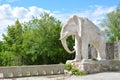 Samara, Russia - 07.06.2017: cottage of the artist Konstantin Golovkin. Sculpture of an elephant in the garden. It is a unique arc