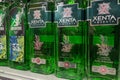 Samara, Russia. May 04, 2021. Bottles of Xenta absinthe on the store counter. Royalty Free Stock Photo