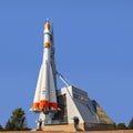 Samara, Russia, September 14, 2019, Monument Soyuz launch vehicle