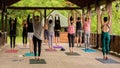 SAMARA, RUSSIAN FEDERATION - May 30, 2021: Group of people takes a class at Yoga workshop