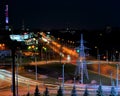 Night view from the Oktyabrskaya Hotel on the transport ring at the intersection of the Moscow highway and the street Aurora.