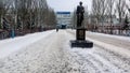 Samara University and Lomonosov monument near it, in winter