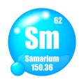 Samarium icon. Sm chemical element. Atomic number 62. Mass 150.36. Blue sphere vector. Royalty Free Stock Photo