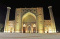 Samarkand: night view of Registan madrasah