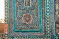 Decorative tile work at the Ustad Ali Nasafi Mausoleum at the Shah-i-Zinda in Samarkand Royalty Free Stock Photo