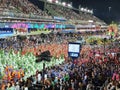 Samba school parading with a float in sambdrome in Rio de Janeiro, Brazil Royalty Free Stock Photo