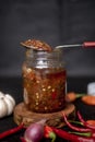 Sambal Bawang, Onion Chili Sauce, On spoon, Indonesia Traditional Food