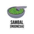 Sambal indonesian food. Asian traditional food elements in cartoon flat style isolated on white background