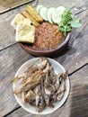 Sambal Lombok is a chili paste served with dried fish. Royalty Free Stock Photo