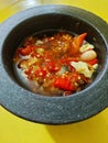 Sambal or sambel korek or setan or pedas or cabai or cabe or traditional hot chilli.