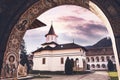 Sambata de Sus monastery in sunset light Royalty Free Stock Photo