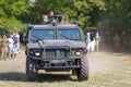 Historical festival Sambek Heights. Fighters of the Russian special forces riding an armored car called Tiger