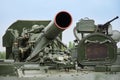 Sambek, Rostov Region, Russia, June 28, 2019: The gun of the Russian self-propelled mortar 2C4 Tulip