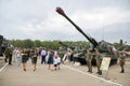 Sambek, Rostov Region, Russia, June 28, 2019: People visiting the demonstrated Russia military equipment