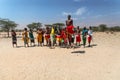 Samburu, Kenya/Africa - 10.05.2014: Maasai people are dancing and celebrating outdoors