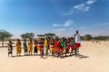 Samburu, Kenya/Africa - 10.05.2014: Maasai people are dancing and celebrating outdoors