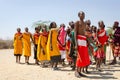 Samburu, Kenya/Africa - 10.05.2014: Maasai people are dancing and celebrating outdoors