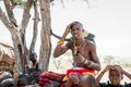 Ortrait of man and children in masai village in Samburu