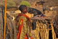 Samburu, Kenya - August 2014: Portrait of proud African tribeswoman in traditional kraal or boma.