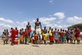 Samburu men dancing, Kenya, Africa