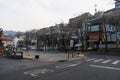 Samcheongdong-gil street with classic Korean architecture cafe restaurants shops during winter morning at Jongno-gu , Seoul South