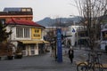 Samcheongdong-gil street with classic Korean architecture cafe restaurants shops during winter morning at Jongno-gu , Seoul South