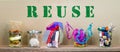 Same jar reused for different contents, reuse text on cardboard background