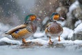 Always with the same lens, two mandarin ducks in different poses Royalty Free Stock Photo