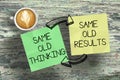 The same old thinking generates same old disappointing results, mind set concept Royalty Free Stock Photo