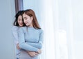 Same sex asian lesbian couple lover embrace