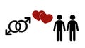 Same-sex couple flat icon. Sex icon. Gender Signs. Male symbols.