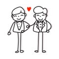 Same sex couple lgbt love hand drawing cartoon character gay pride concept