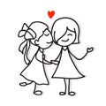 Same sex couple lgbt love two women kiss and holding hand  hand drawing cartoon character pride concept Royalty Free Stock Photo