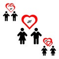 Same-sex couples flat icon. Sign same sex couples. Gay marriage, lesbian marriage. Isolated on white background