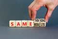 Same thinking and result symbol. Concept words Same thinking same results on wooden cubes. Beautiful grey background. Businessman Royalty Free Stock Photo