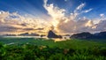 Samet Nangshe viewpoint at sunrise in Phang nga, Thailand Royalty Free Stock Photo