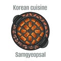 Samgyeopsal. This barbecue involves fatty slices of pork belly that is usually served unseasoned and not marinated. Korean Cuisine Royalty Free Stock Photo