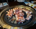 Samgyeopsal, grilled pork belly and Moksal, grilled pork neck popular in South Korea. Royalty Free Stock Photo