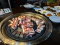 Samgyeopsal, grilled pork belly and Moksal, grilled pork neck popular in South Korea. Royalty Free Stock Photo