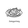 Samgyetang icon. Traditional korean dish.line vector illustration