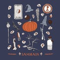 Samhain symbols set. Celtic calendar concept