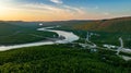 Sami Bridge and Teno river midnight sun 03 Royalty Free Stock Photo